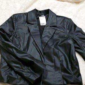 Faux leather blazer